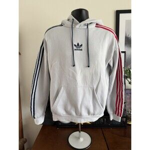 Adidas Originals Hoodie Mens S White Red Blue 3 Stripe Trefoil NWT Pullover